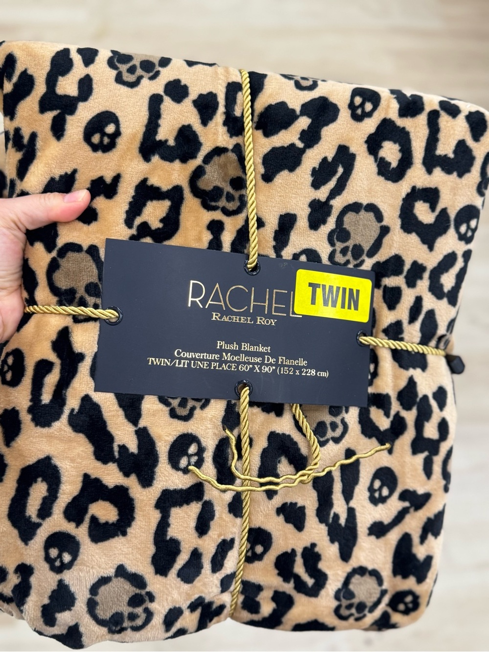 RACHEL Rachel Roy Plush Leopard Print Throw Blanket in Tan and Black - Twin